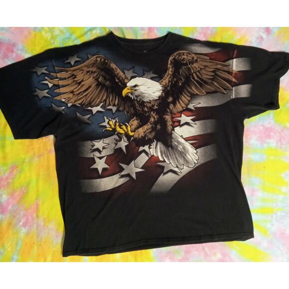 VTG Liquid Blue American Eagle Flag Tee Shirt USA Patriotic Graphic Shirt SZ 3XL - Picture 2 of 6